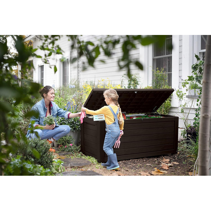Садова скриня/бокс для зберігання Koll Living Gartenbox 623 л, коричневий - з газовими амортизаторами, вантажопідйомність кришки 272 кг