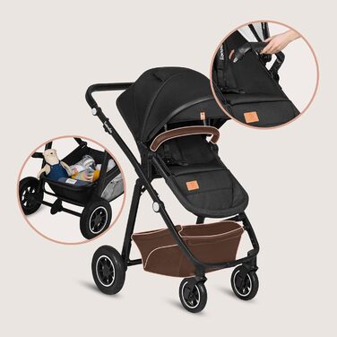 Дитяча коляска Lionelo Bianka 3 в 1: люлька, автокрісло, прогулянкова, до 22 кг, чорний онікс