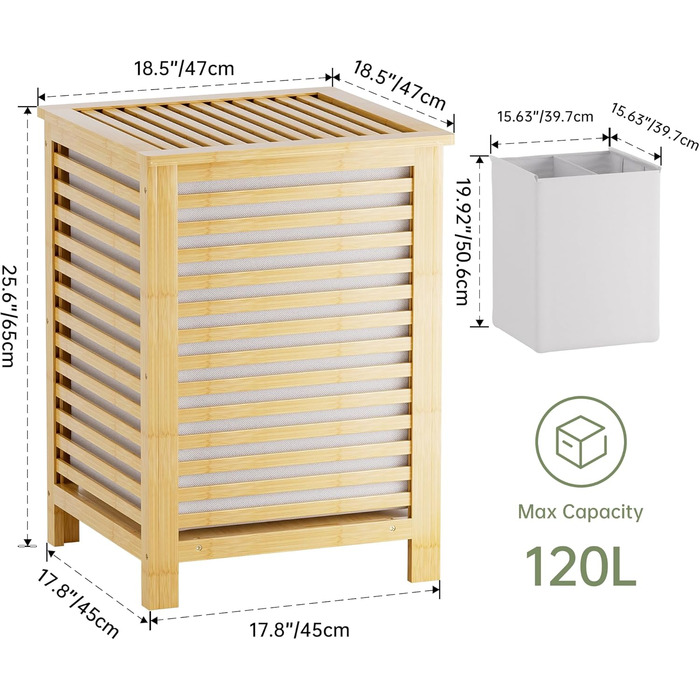 Кошик для білизни з бамбука SMIBUY з кришкою для зберігання одягу, іграшок та рушників (горіх, натуральний)