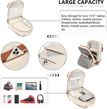 Рюкзак KONO для ручної поклажі 42x30x20, 25L, для ноутбука, Outdoor, для подорожей, спортивний, Weekender, з відділенням для взуття, 42.0 x 30.0 x 20.0 см, Бежевий та Коричневий