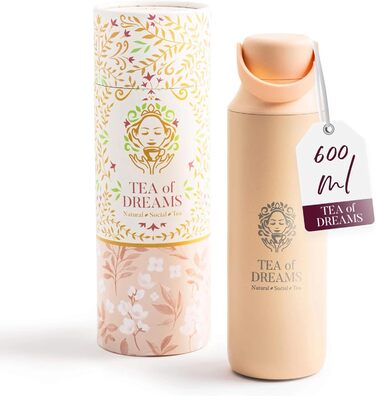 Турботермопляшка для чаю та напоїв 600 мл з нержавіючої сталі, без BPA, з ситом, персиковий колір