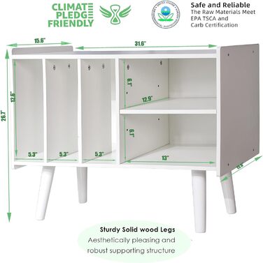 Підставка для програвача вінілу з місцем для зберігання платівок, до 136 кг, велика поверхня для платівок, дерев'яна підставка (біла)