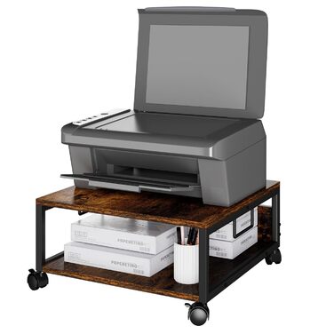 Стійка для принтера IBUYKE з 2 ярусами, коліщатками, коричнева. Підходить для офісу, дому, книг, сканера, факсу. Модель TLJ008H