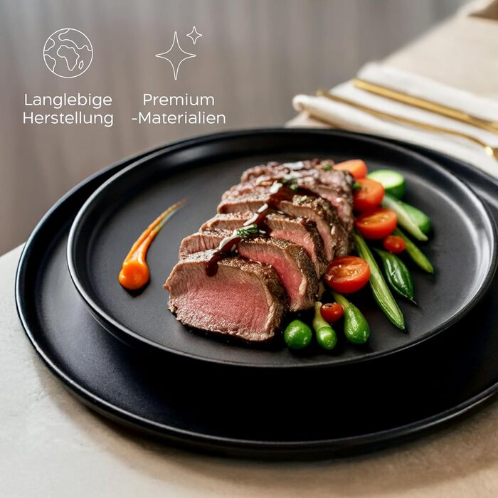 Набір посуду Twinzee Ebony Collection 24 елементи з матового чорного стеатиту для 6 осіб (тарілки, чашки, миски)