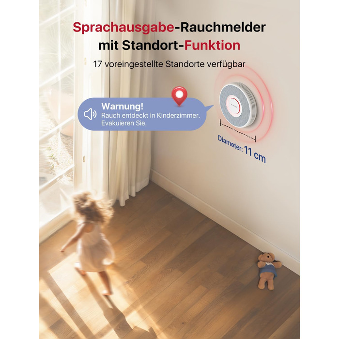 X-Sense Детектор диму з Wi-Fi, голосовим оповіщенням та 17 зонами, 33 мм, 12 шт. (з базовою станцією) XS0B-MR121, для дому