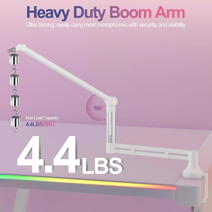 Мікрофонний стійкий кронштейн Low Profile для Blue Yeti, подкастингу та геймінгу, білий - до 2 кг, адаптери 3/8