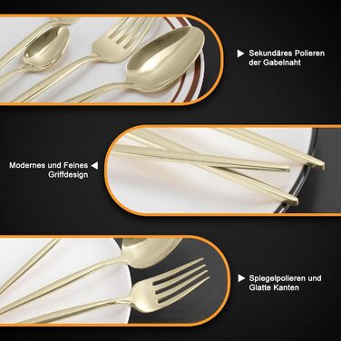 Набір столових приборів на 6 осіб, Targzier, 30 предметів, нержавіюча сталь, кольоровий, для кухні/готелю/ресторану, преміум-якість, придатний для миття в посудомийній машині (30 предметів, Champagne)
