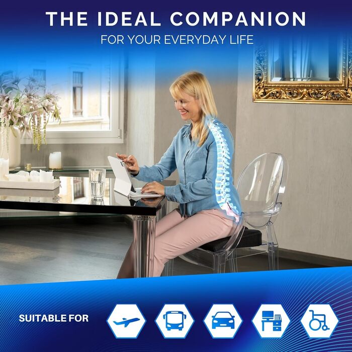 Ортопедична подушка-кусок для підтримки правильної постави | Зручна ергономічна подушка для стільця, авто та ін. | Memory Foam, Soft (45-70 кг)