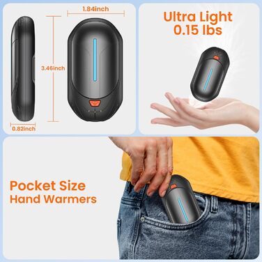 Електричні грілки для рук USB, 2 шт. - багаторазові, 3 режими нагріву, 20 годин роботи, для кемпінгу та активного відпочинку. Чорний колір.