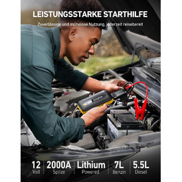 Powerbank Starthilfe AstroAI B8 для автомобіля: 7.0L бензин/5.5L дизель, Jump Starter з LED, QC 3.0 USB, 12V