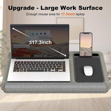 Підставка для ноутбука PUTORSEN для ліжка - регульована висота, з підставкою для миші та підтримкою для зап'ястя. Підходить для ноутбуків до 17,3 дюймів, Lapdesk з вирізом для планшета та телефону, сірого кольору