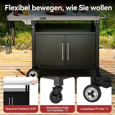 Royal Gourmet Grillwagen: гриль-візок з відкидним столиком, шафкою та нержавіючою сталевою поверхнею