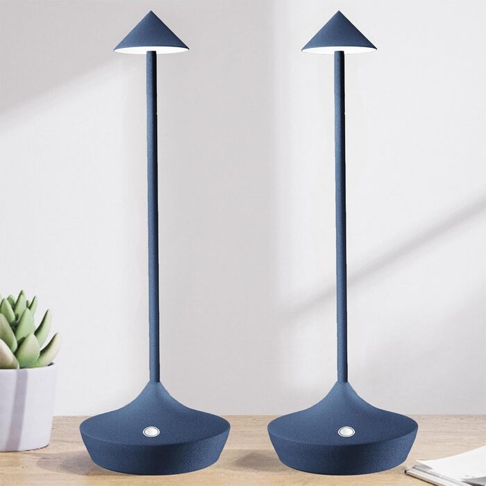 LED-лампа Hapfish на акумуляторі, настільна, бездротова, 2 шт., сучасний алюміній, регулювання яскравості, водонепроникна, для дому та вулиці, нічна лампа, тераса, ресторан (коричневий) (2шт синій)