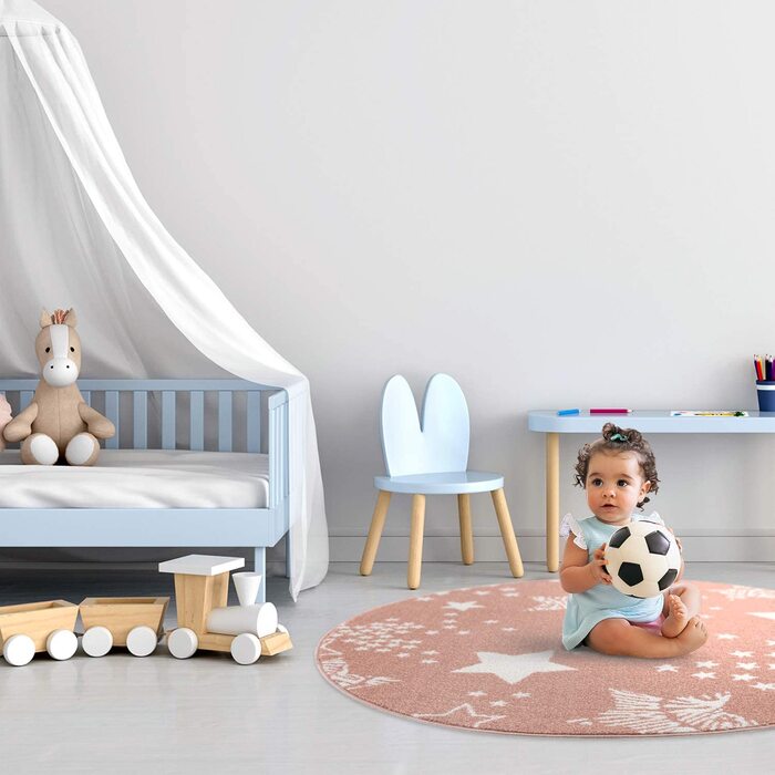 Дитячий килимок pay - - 80x150 см-красивий дитячий килимок з коротким ворсом у вигляді зоряного неба-Oeko-Tex Стандарт 100 (120 см круглий, рожевого кольору)