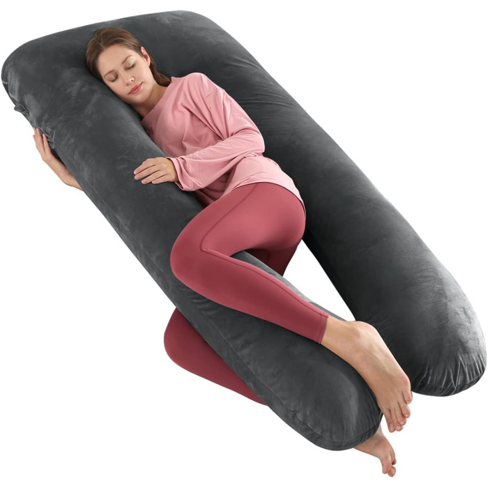 Подушка для вагітних W&D's Dream 160 см XXXL, подушка для годування, U-подібна форма, сіро-темний колір, 160*78 см