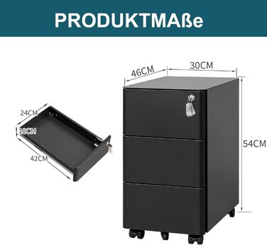 Металевий рол-контейнер LVSTEEL з 3 висувними ящиками, офісний, для дому, білий (чорний), з замком, 4 ключі