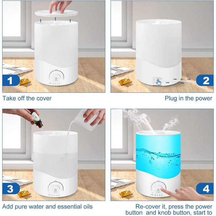 Зволожувач 3.5 л з верхнім наповненням Насадка, що обертається на 360, Зволожувач холодного туману 25H Кімнатний зволожувач і аромадифузор для дитячої кімнати, кімнати, спалень, рослин