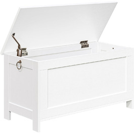 HOOBRO Лавка з ящиком для зберігання, іграшкова скриня з кришкою, лавка для взуття, лавка для сидіння, міцна, безпечні петлі, спальня, вітальня, 76 см, білий EWT75CW01G1 76 x 40 x 48 см білий