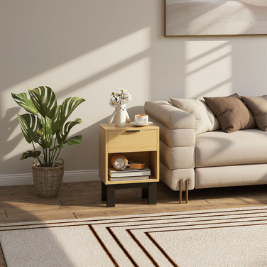 Приліжкова тумбочка з шухлядою та відкритою полицею, 35 x 26 x 50 см, дуб