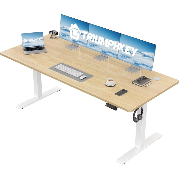 Регульований стіл, електричний, ергономічний, для дому та офісу, білий (150 x 60 см, бежевий)