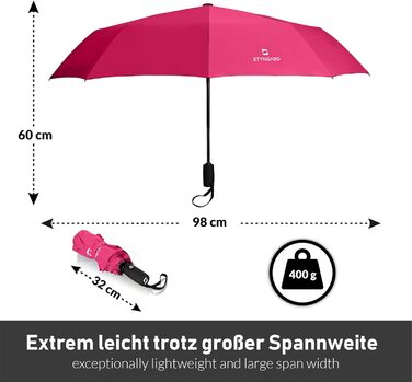 Складна парасолька STYNGARD штормова до 140 км/год, відкритий до автомата, тефлон, з короткою ручкою, модель OSLO Pink