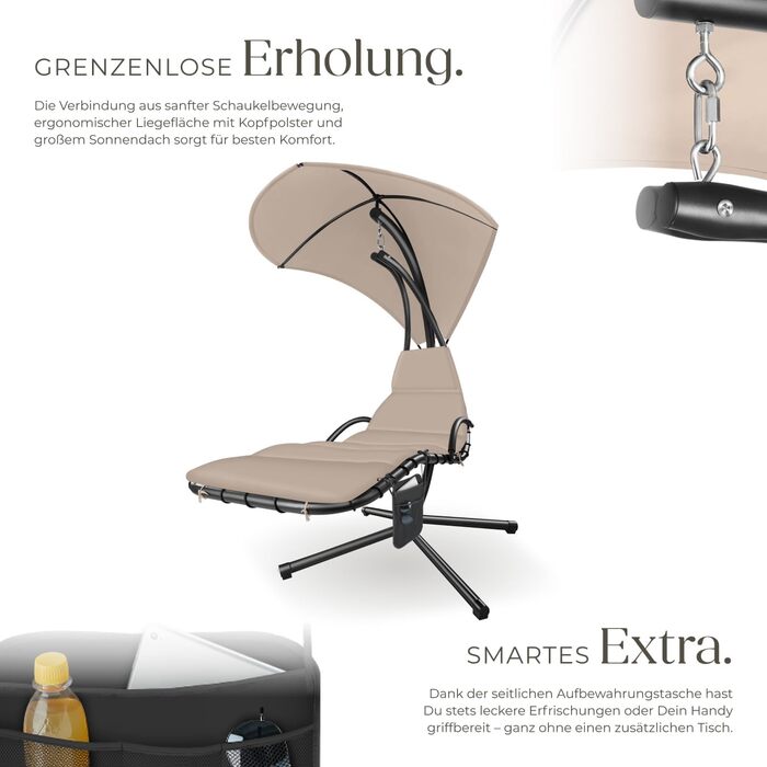 Тектейк® гамак з каркасом, гамак-шезлонг, гойдалка з сонцезахистом, гамак-крісло, гамак з сумкою, м'яка подушка з підголівником для саду, тераси та балкону - (Бежевий)