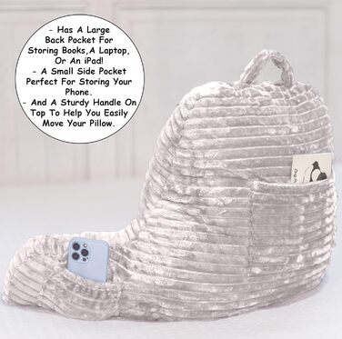 Подушка-гніздо Homie з підставкою для зап'ястя, підлокітниками та спинкою для відпочинку, читання, роботи за ноутбуком та перегляду телевізора (біла) Medium 43x76 см, білий колір