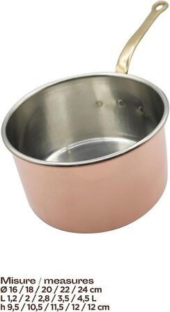 CREARTISTIC Молочник з міді з покриттям, Ø 14 см, ручка з латуні, Made in Italy, ручна робота