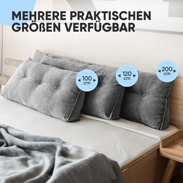 Підвалинник для спини Björn&Schiller - подушка для читання для ліжка та дивана, клиновидна подушка, спинка для стіни, сидіння, подушка для стіни, велика знімний чохол (Сірий, 140 см)