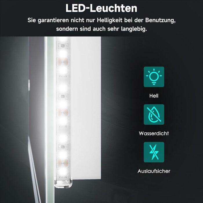 Дзеркало для ванної кімнати SONNI LED з підсвічуванням 80x60 см, прямокутне, біле