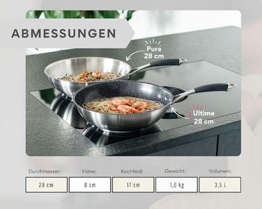 Набір сковорідок нержавіючої сталі PURA 20, 24, 28 см – без покриття PTFE/PFOA, для індукції та всіх плит, для смаження з ароматом (включає вок ULTIME 28 см)