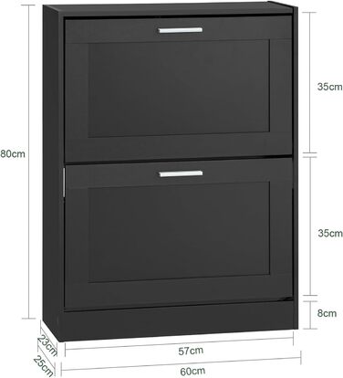 Стійка для взуття SoBuy FSR137-L-F: вузька шафа-органайзер для взуття, чорна, з 2-ма дверцятами (60x115x23 см)