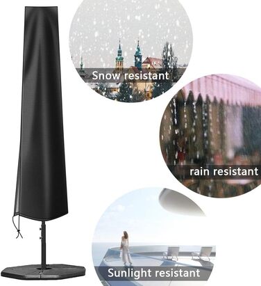 Чохол для парасольки OKPOW 3м: водовідштовхуючий, 600D, з блискавкою, захист від сонця, вітру та снігу, 190см×30/50см, чорний