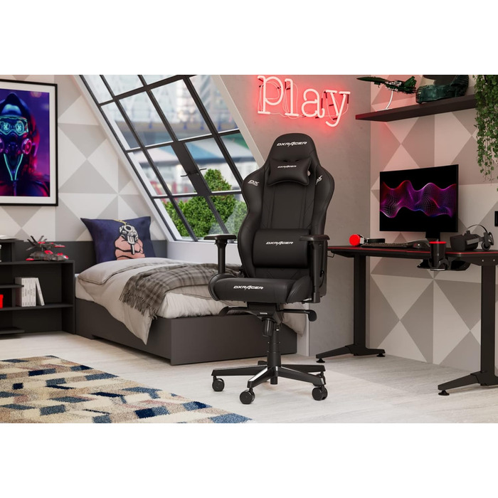 Ігрове крісло DXRacer Gladiator G001, Штучна шкіра, Чорне, до 200 см