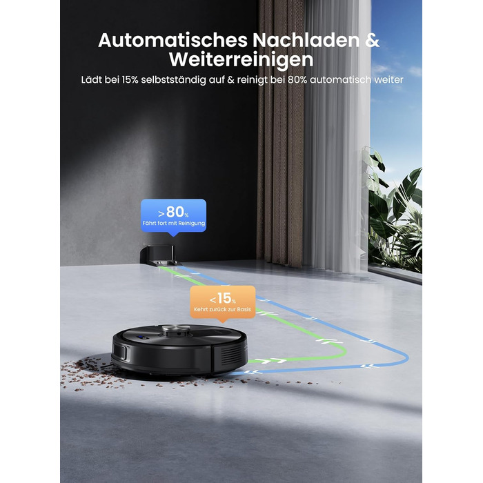 Робот-пилосос Proscenic Q10 з мокрою очисткою, 8000Pa, 200 хвилин роботи, лазерна навігація, керування через додаток, Alexa, Siri, Apple Watch, чорний