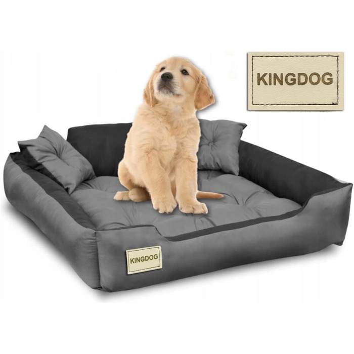 Ліжко для собак KingDog з подушками 100x75 см сіро-чорне