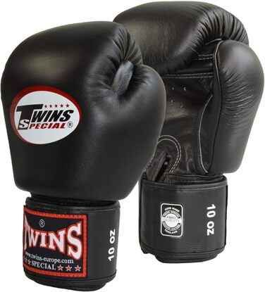 Боксерські рукавички Twins з чорної шкіри (16 унцій)