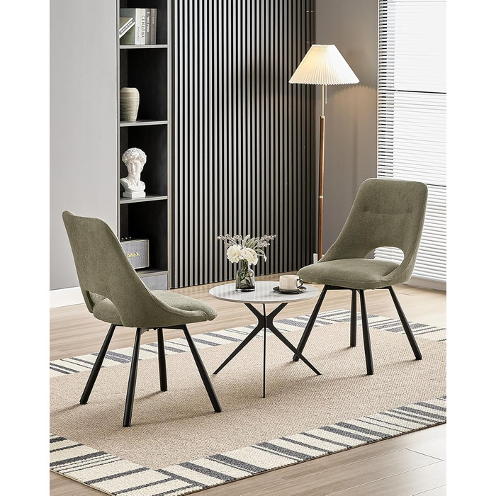 LEWE Комплект з 6 обертових стільців для їдальні, кухонних, вітальні та спальні, ергономічні, без підлокітників, з тканини кашемір, сіро-зелений