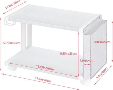 Друкерний стіл Shinoske з 2 рівнями, ролик з дерева та металу, 45x29x33 см. Підходить для принтера, сканера, факсу, офісу та дому