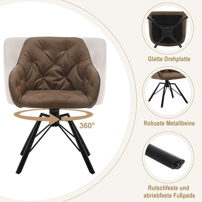 Крісло для їдальні WOLTU EZS61br-1 (8 шт.) з підлокітниками, штучна шкіра, металеві ніжки, коричневе