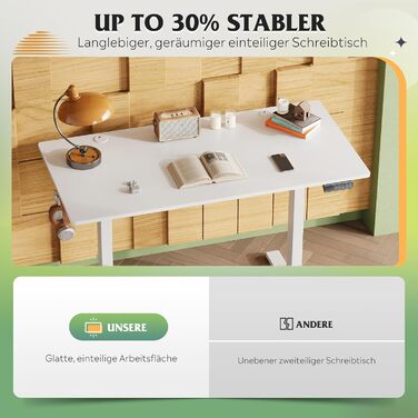 Регульований стіл Devaise 100x60 см з однією стільницею та тихим мотором, стіл для стояння та сидіння з функцією пам'яті на 3 положення, ергономічний комп'ютерний стіл для офісу, білий (120x60 см, білий)