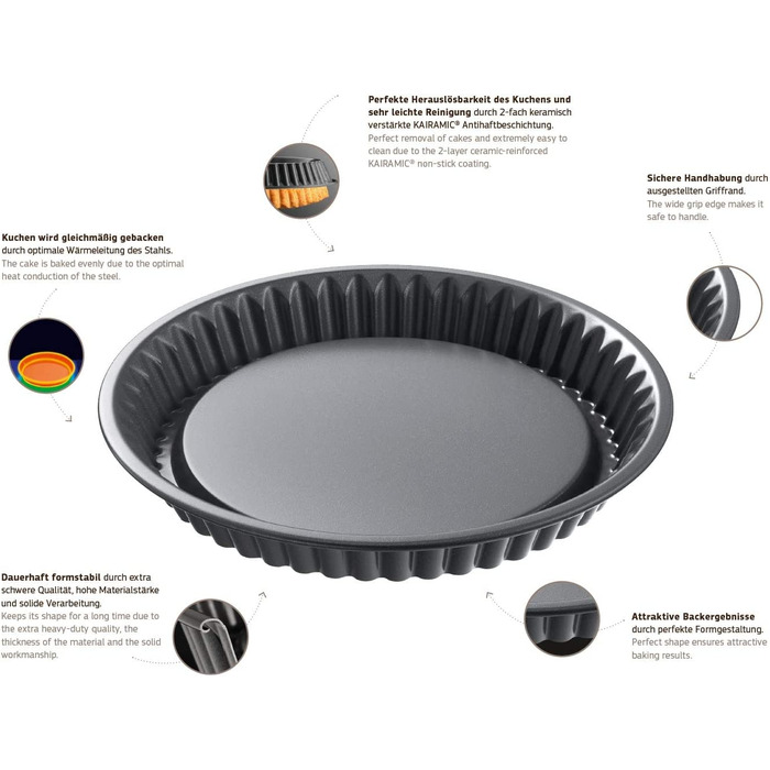 Форма для випічки Kaiser La Forme Plus, 26 см, діаметр, знімний дно, для пирогів, емальоване покриття, нержавіюча сталь