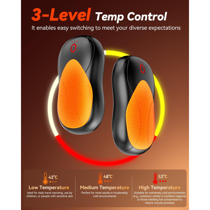 Електричні грілки для рук PHEJIE, 2 шт. з підзарядкою, 3 режими нагріву, портативні, для активного відпочинку, кемпінгу, гольфу, подарунок для жінок та чоловіків (чорний, срібний)
