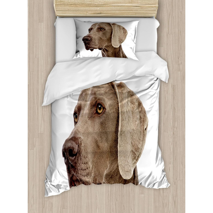 Набір підковдр ABAKUHAUS Weimaraner для односпальних ліжок, портрет собаки крупним планом, захист від кліщів для алергіків підходить з наволочкою, (200 x 200 см - 70 x 50 см, біле какао-засмагу)