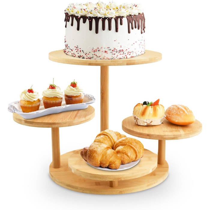 Багатоярусний стійка для тортів та капкейків з дерева, 4 яруси, Ø 30/32 см, для вечірок, днів народжень, святкового декору