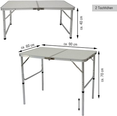 Набір кемпінгових столів AMANKA Alu з 2 стільцями - Розкладний стіл 90x60 см - Розкладний стіл у 2 напрямках, регульований по висоті, світло-сірий
