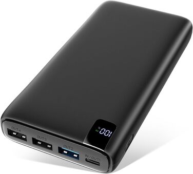 Додатковий повербанк 26800 мАг, зовнішній акумулятор USB-C 22,5 Вт, 4 порти, PD 20 Вт, чорний