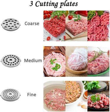 Електрична м'ясоподрібнювач 2000W, 4-в-1, з набором для кеббе та шприц-печива, насадка для ковбас, срібна