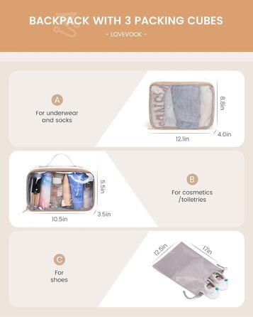 Рюкзак для ручної поклажі LOVEVOOK 40L, рюкзак для подорожей для жінок, з відділенням для мокрого та сухого, 45x36x20 см, для ноутбука, ручної поклажі, 18 дюймів (Бежевий хакі)