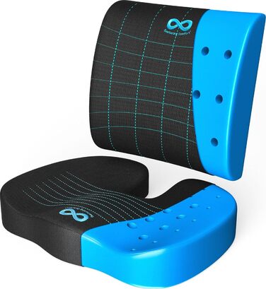 Набір подушок для сидіння та спини Everlasting Comfort – Memory Foam з гелевою інфузією. Ергономічні подушки для офісного крісла, авто та геймінгу. Нековзкі, дихаючі та знімні чохли.